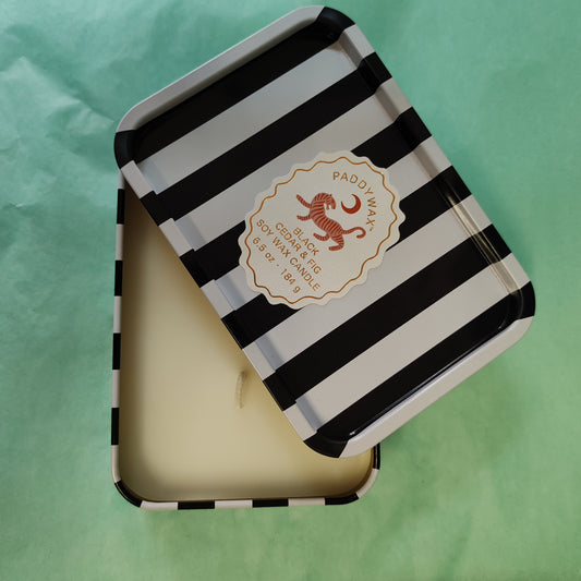 A Dopo 6oz/184g Tiger Printed Tin Candle - Black Cedar & Fig