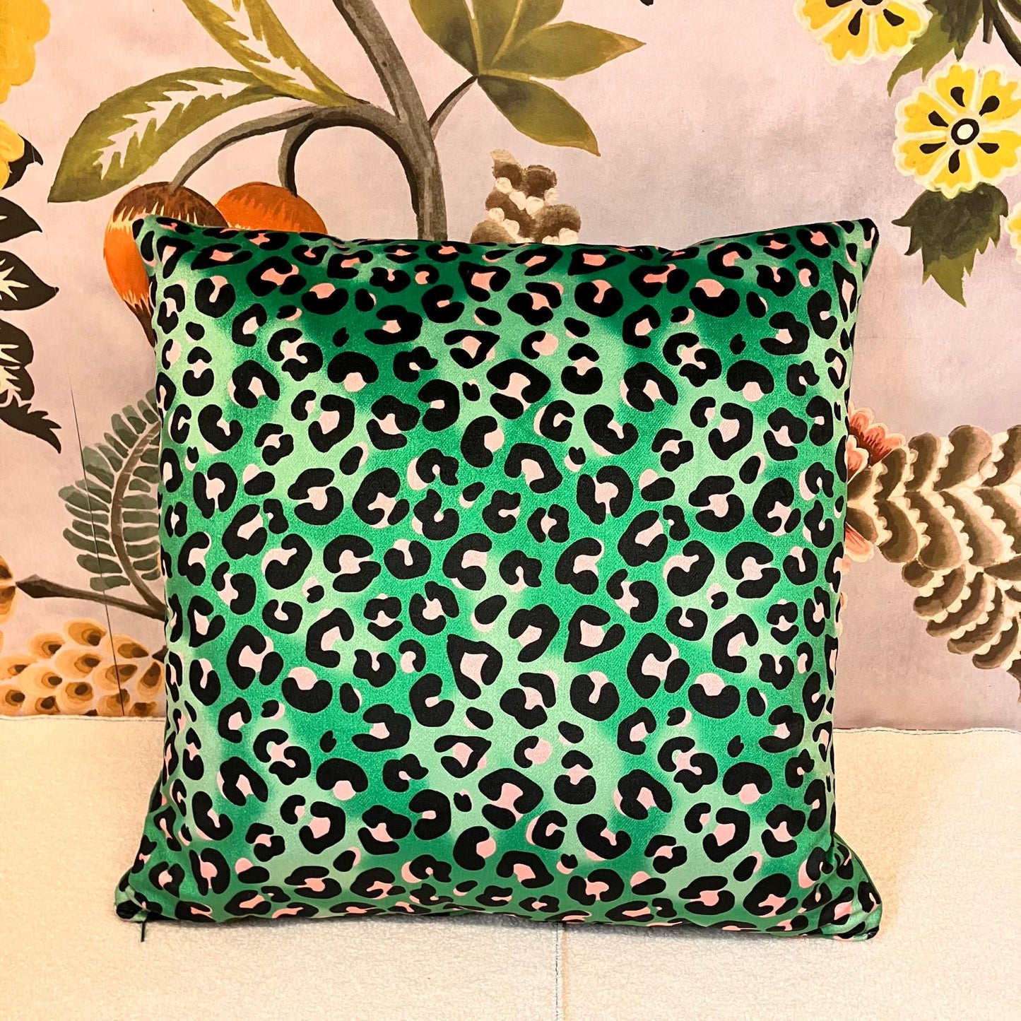Becca who leopard print Green cushion
