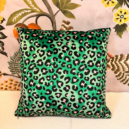 Becca who leopard print Green cushion