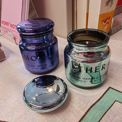Chroma ether light blue metallic glass candle