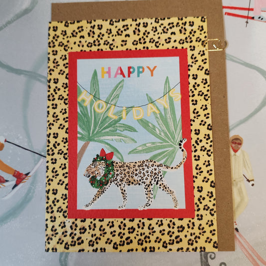Happy holidays leopard greeting card