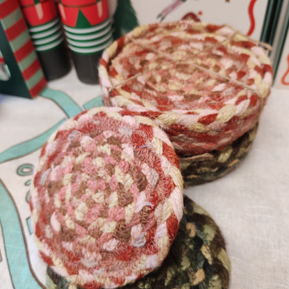 Jute set of 6 coasters in Coral