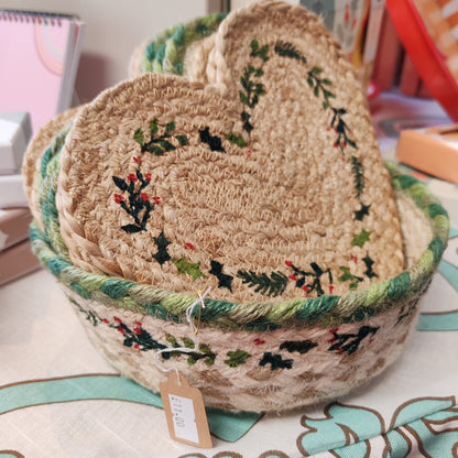 Natural jute heart Christmas coaster. 20cm x 15cm