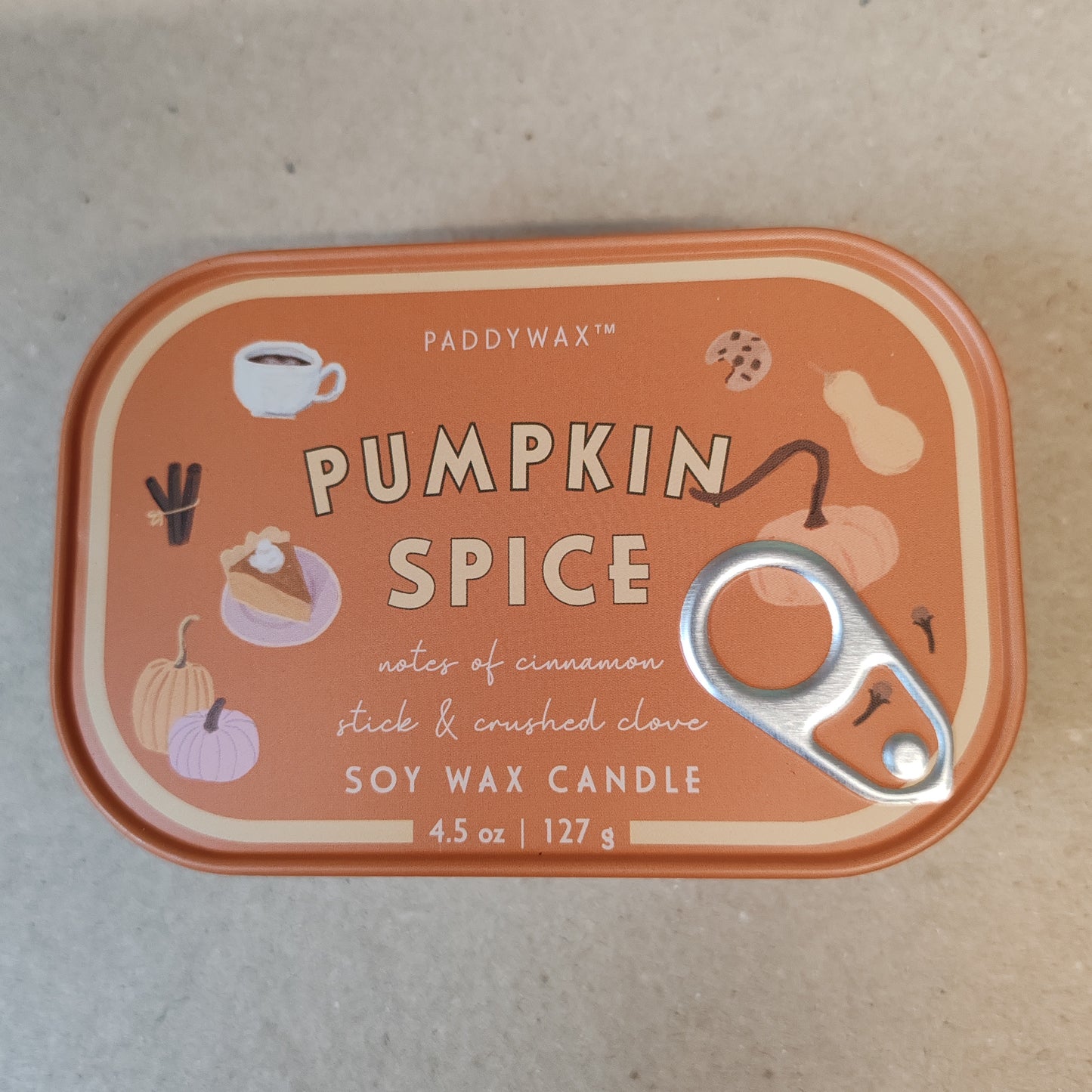Bistro tin scented candle. Pumpkin spice scent