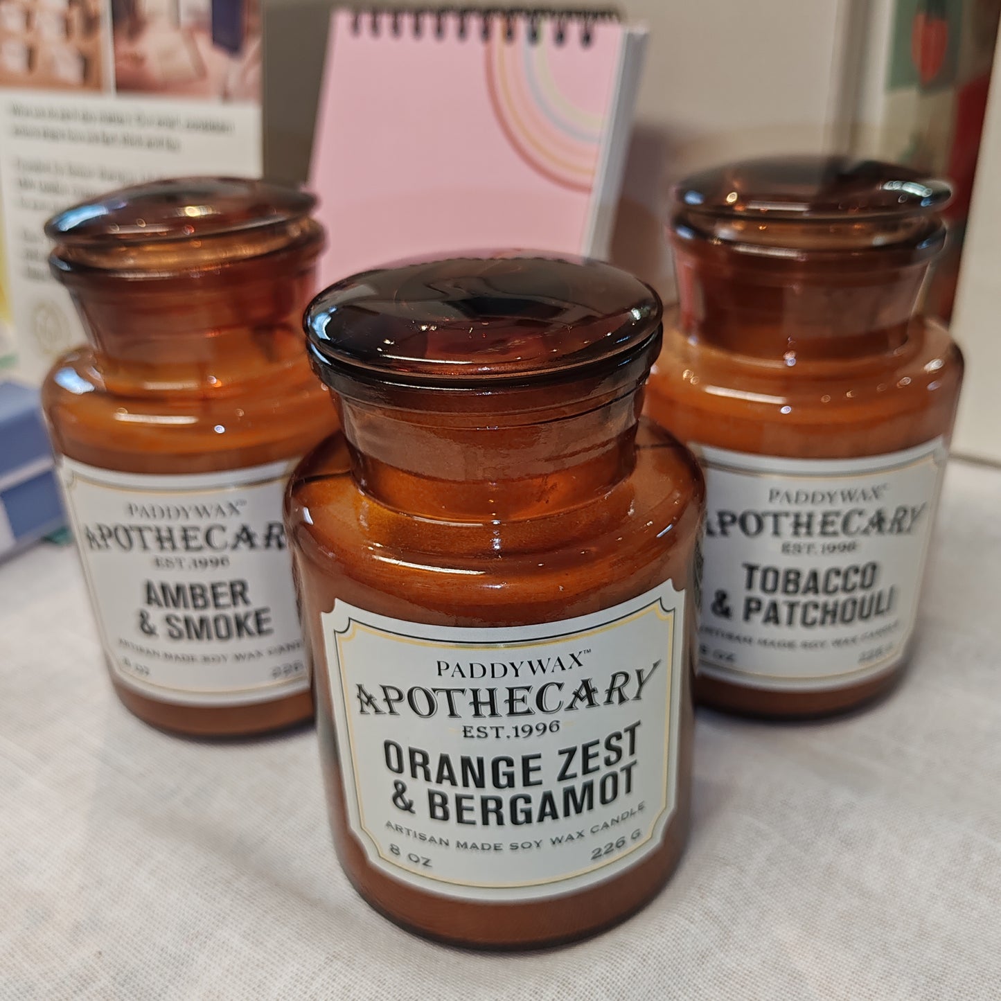 Apothecary Jar glass soy wax candle. Scent of orange zest and bergamot.