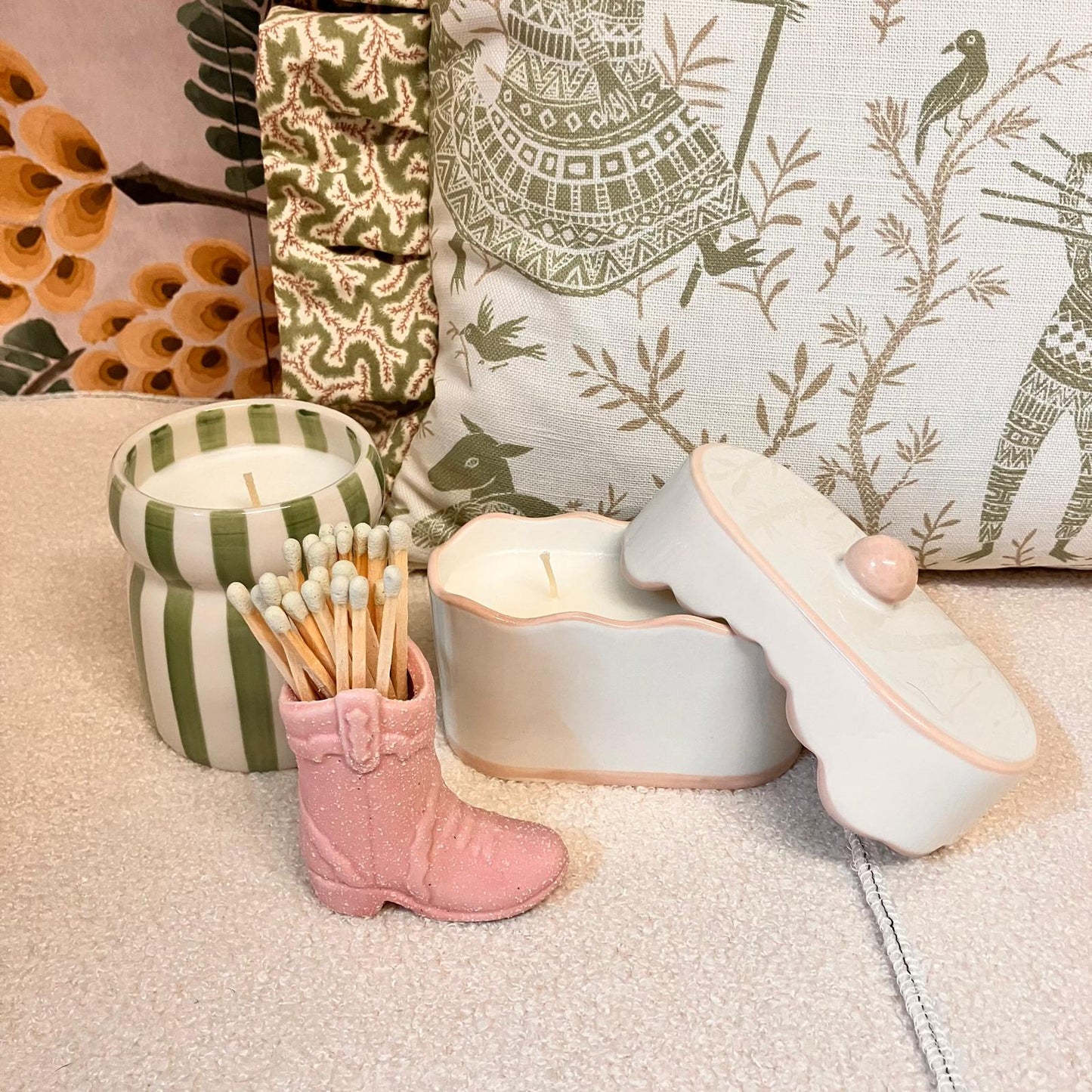 Boho harvest British illustration cushions