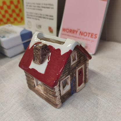 Alpine chalet style incense and tea light holder ceramic