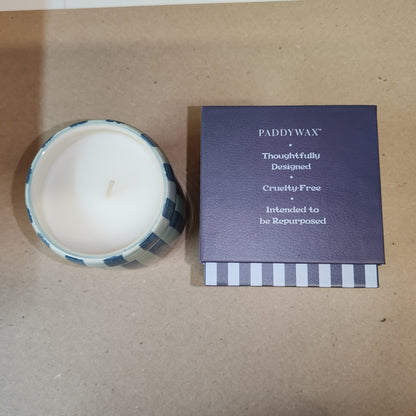 Cabana 6.5oz/184g Blue/Navy Striped Ceramic Candle - Warm Cider