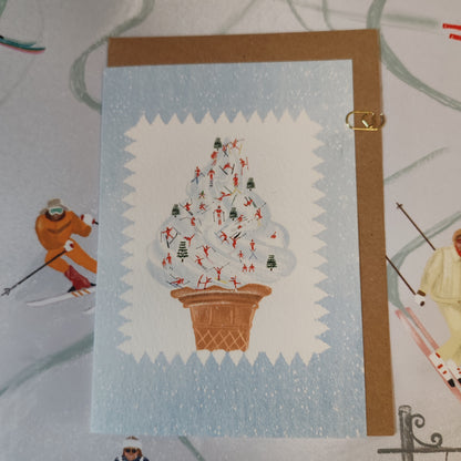 Ice cream ski cone greeting card