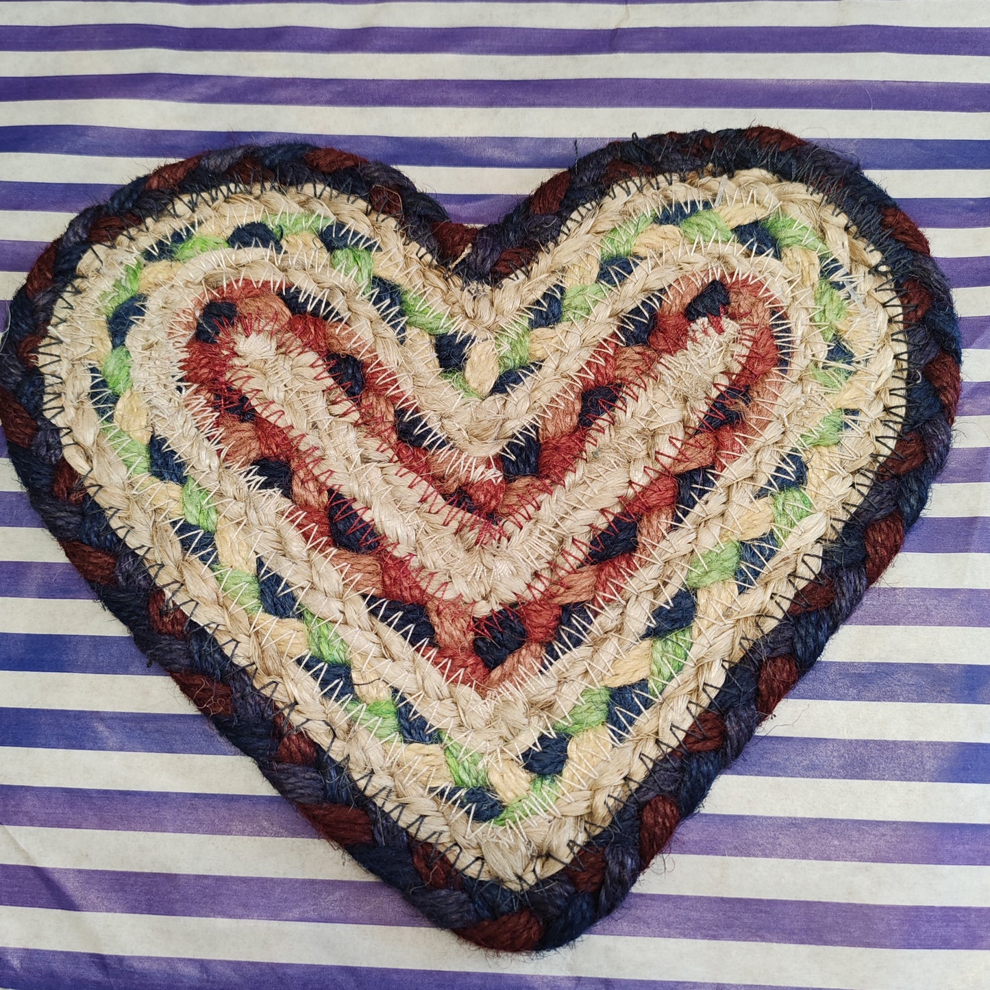 Fairisle heart jute coaster