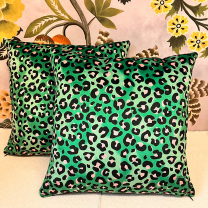 Becca who leopard print Green cushion
