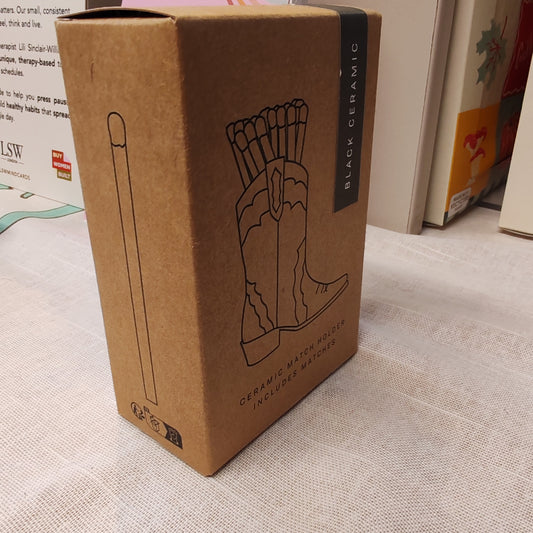 Nashville Ceramic Cowboy Boot Match Holder Black with Matches (25Pcs)