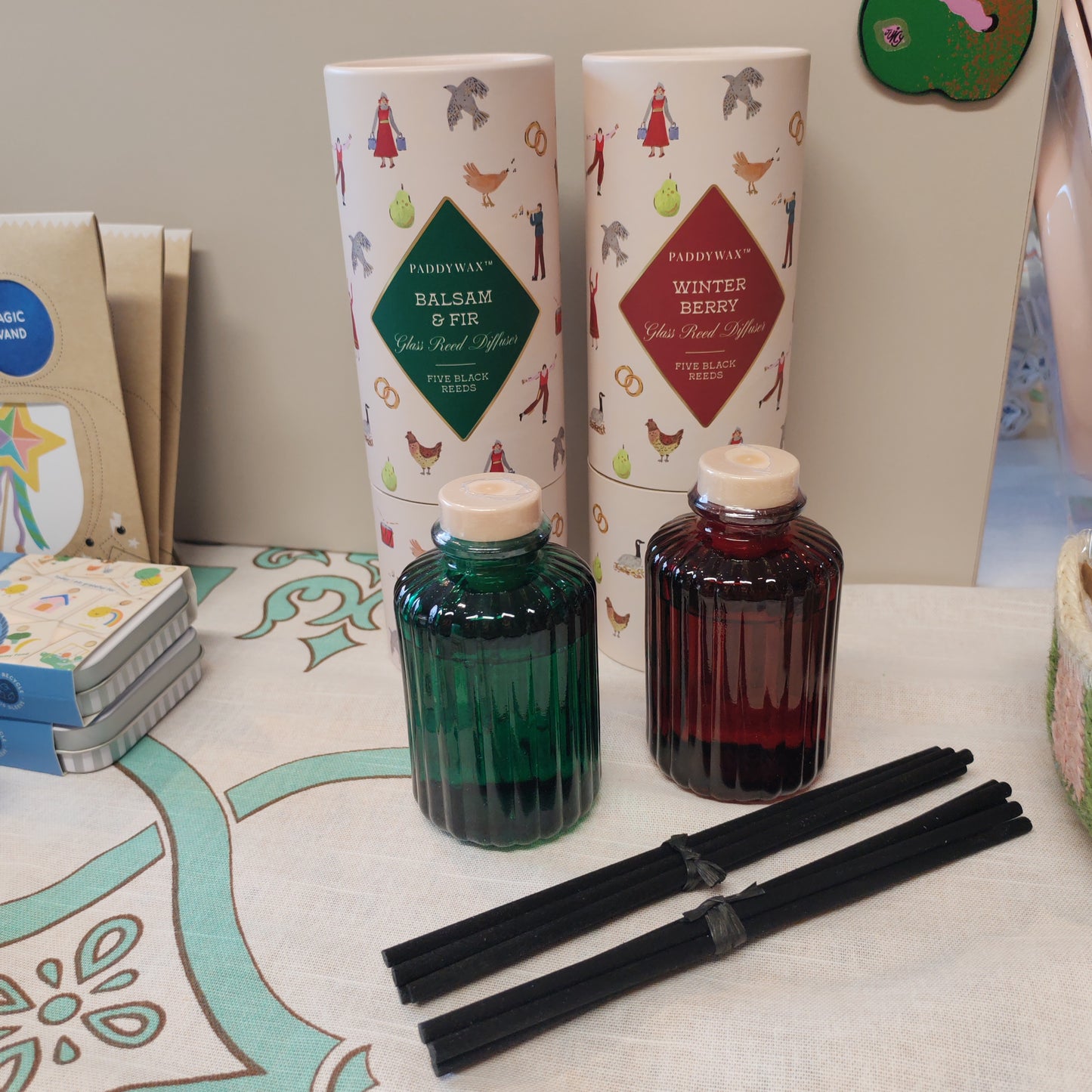 Diffuser Christmas balsalm and fir. Green ribbed Glass votive