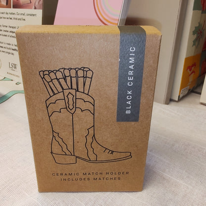 Nashville Ceramic Cowboy Boot Match Holder Black with Matches (25Pcs)
