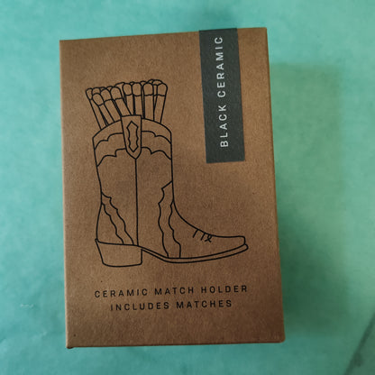 Nashville Ceramic Cowboy Boot Match Holder Black with Matches (25Pcs)