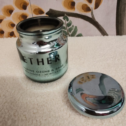 Chroma ether light blue metallic glass candle