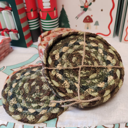 Set of 6 jute coaster colour Hedgerow