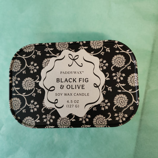 Cherie 4.5oz/155g Printed Tin Candle - Black & Grey - Black Fig & Olive