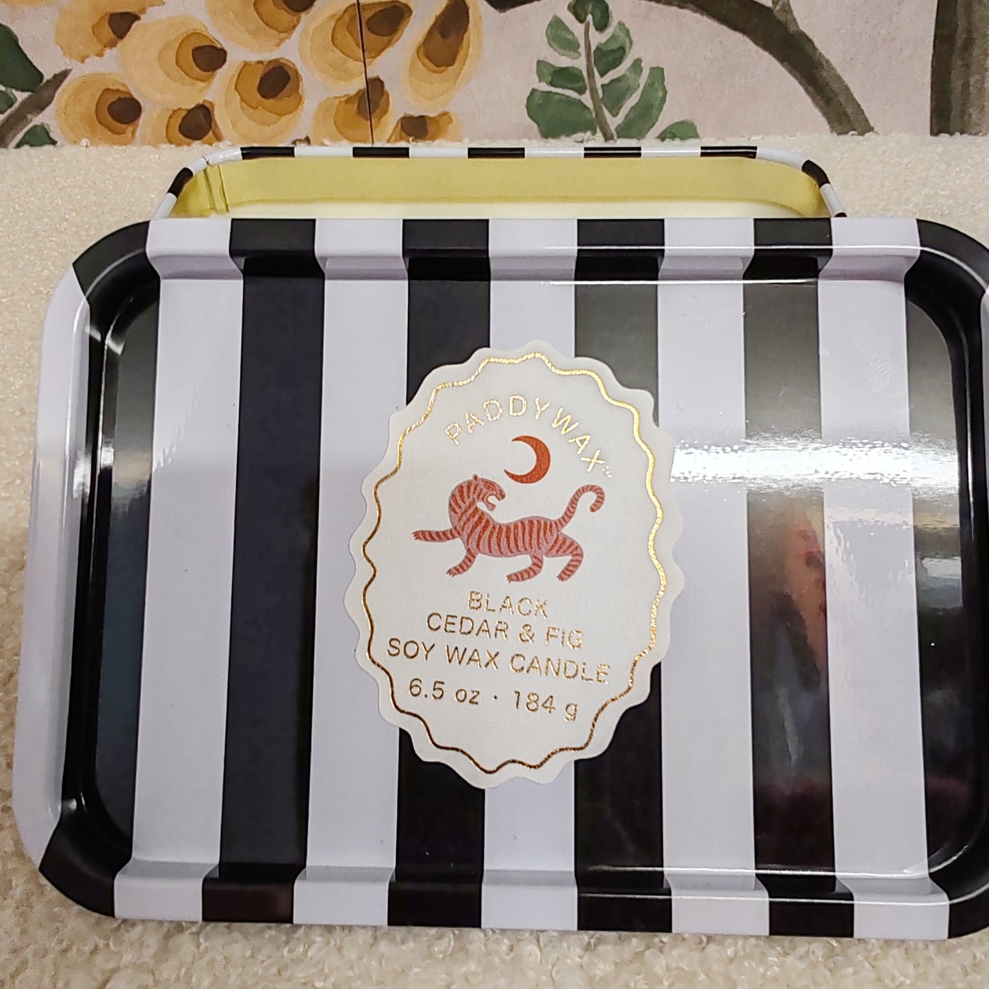 A Dopo 6oz/184g Tiger Printed Tin Candle - Black Cedar & Fig