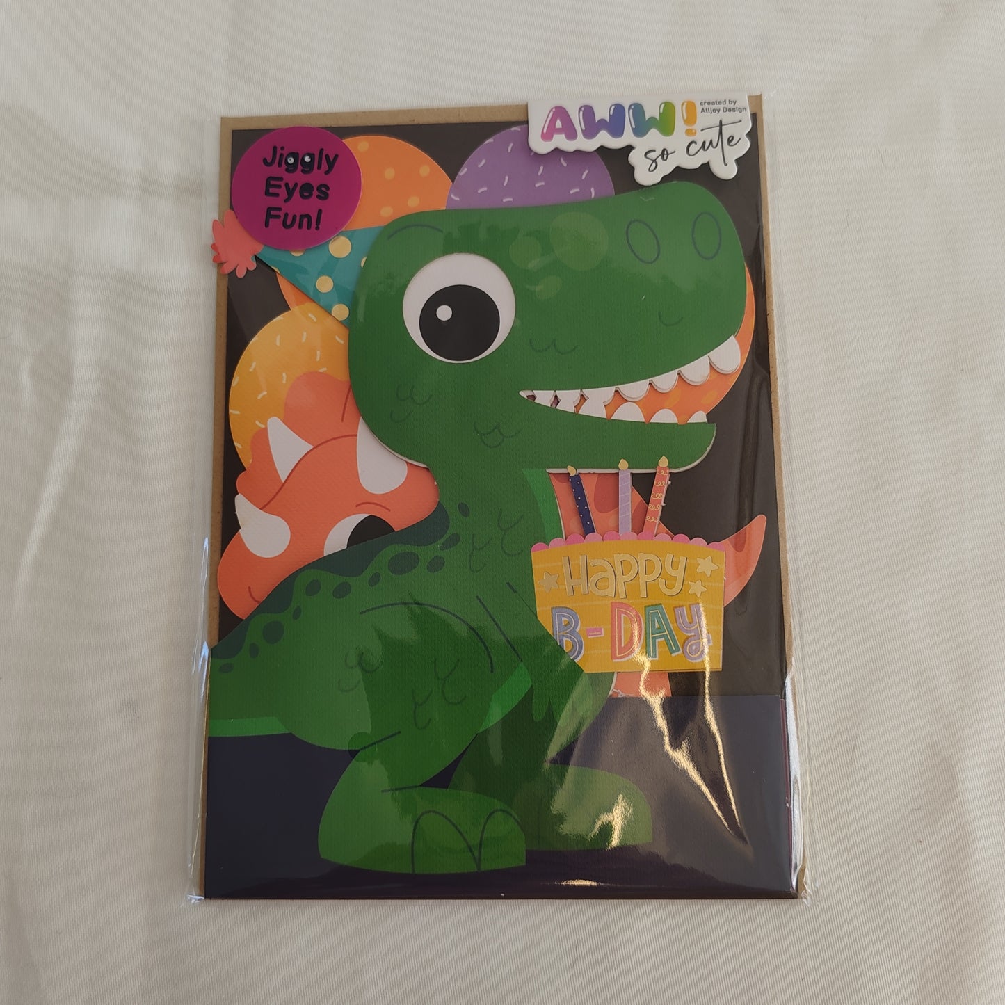 Wobbly eyes dinosaur greeting card