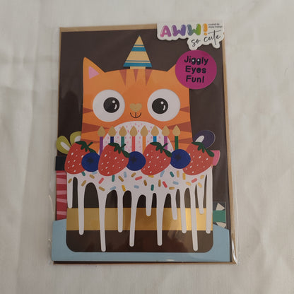 Wobbly eyes greeting card cat