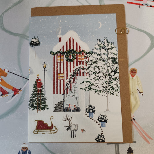 Father Christmas house greeting card