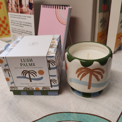 Adopo palm tree ceramic candle. Scent of Melon, Violet and Driftwood