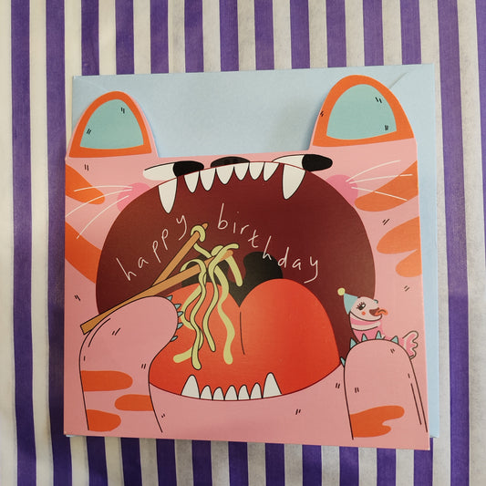 Tiger eats noodles greeting card