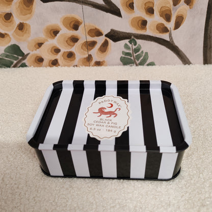 A Dopo 6oz/184g Tiger Printed Tin Candle - Black Cedar & Fig