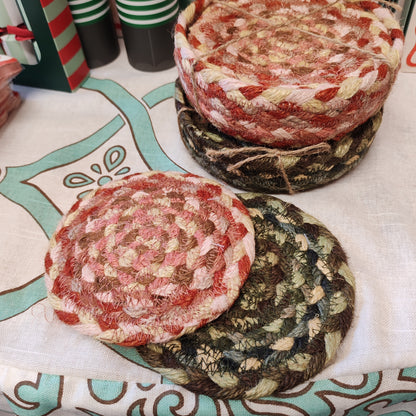 Jute set of 6 coasters in Coral