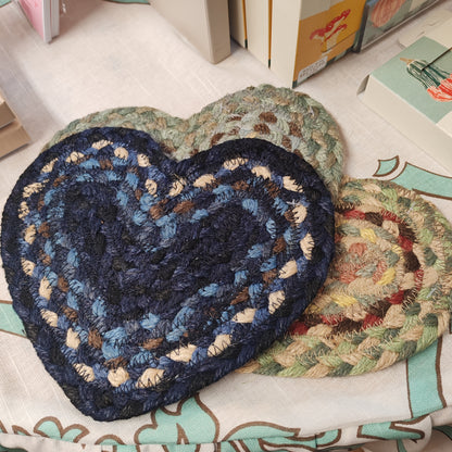 Heart jute coaster. Indigo Blue
