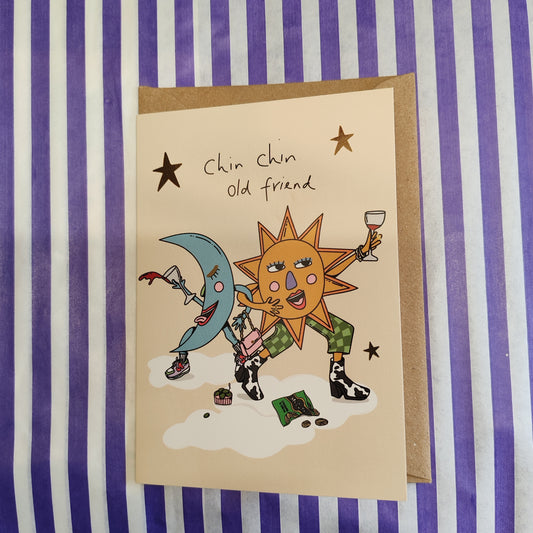 Chin chin old friend greeting card