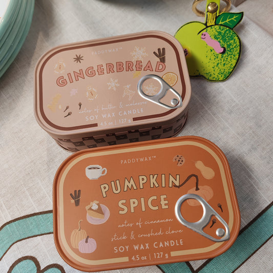 Bistro tin scented candle. Pumpkin spice scent