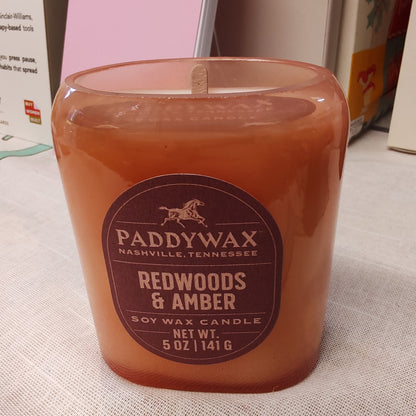 Vista Candle Redwood and Amber. Reusable glass votive