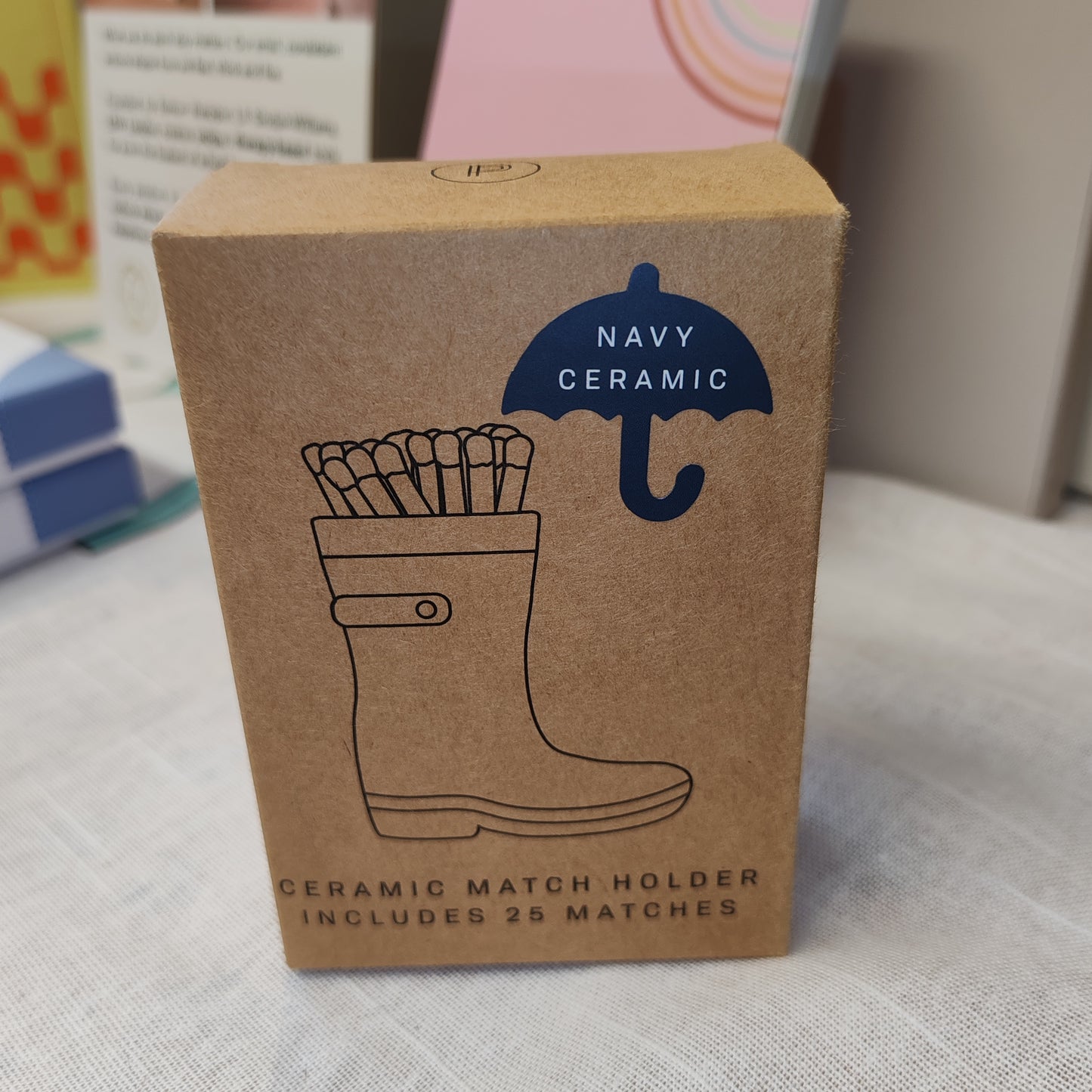 Wellington Boot Matches Holder with 25 Matches Navy Blue