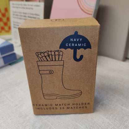 Wellington Boot Matches Holder with 25 Matches Navy Blue