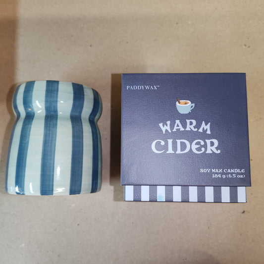 Cabana 6.5oz/184g Blue/Navy Striped Ceramic Candle - Warm Cider