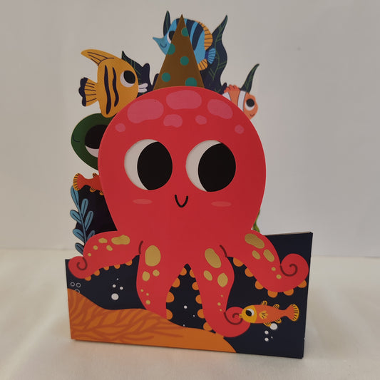 Jiggly eyes octopus greeting card.