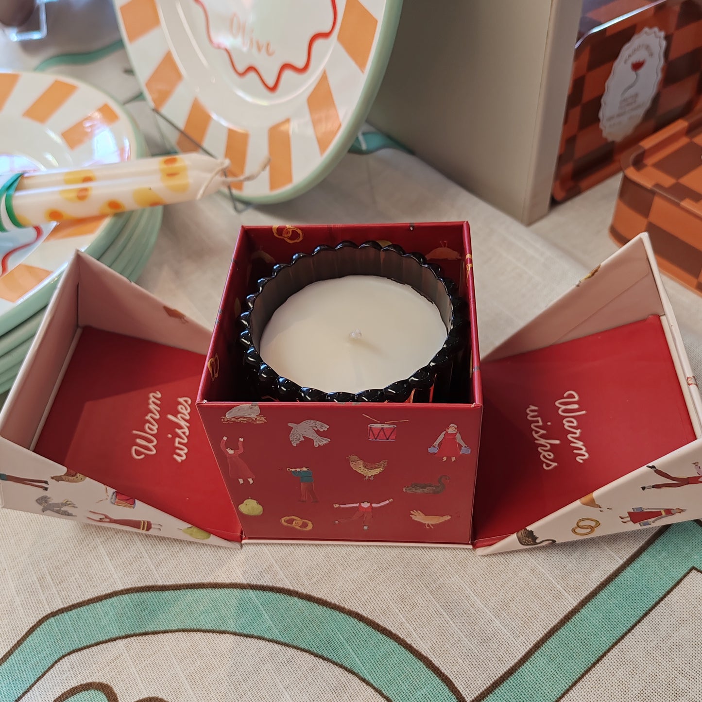 Winter Berry red glass votive scented candle in a festive box