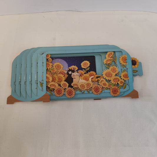 Message in a bottle greeting card sunflower and cats