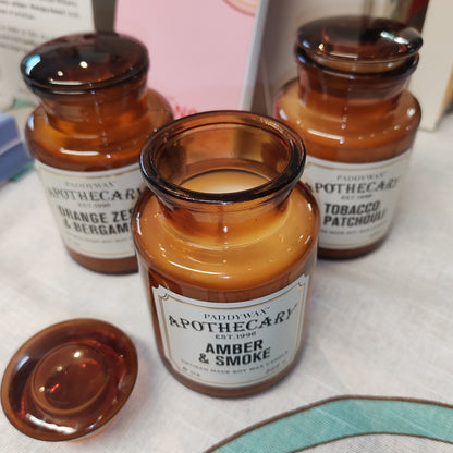 Apothecary Jar glass soy wax candle. Scent of orange zest and bergamot.