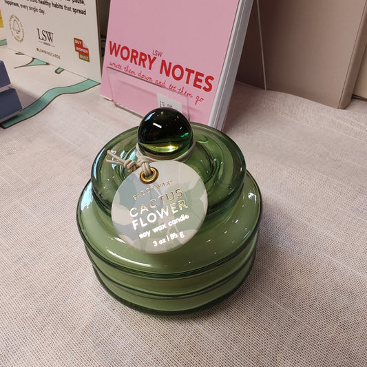 Beam glass soy candle with lid. Scent of cactus flower and aloe.