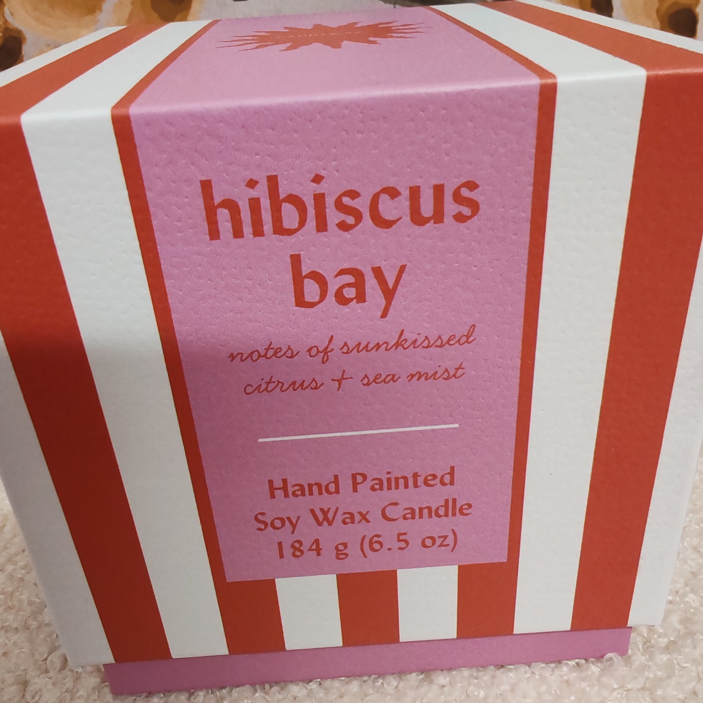 Cabana 6.5oz/184g Red Striped Ceramic Candle - Hibiscus Boxed