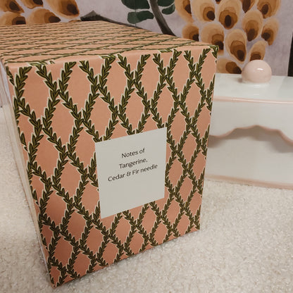 Scented candle in porcelain dish. Yuzu woods scent