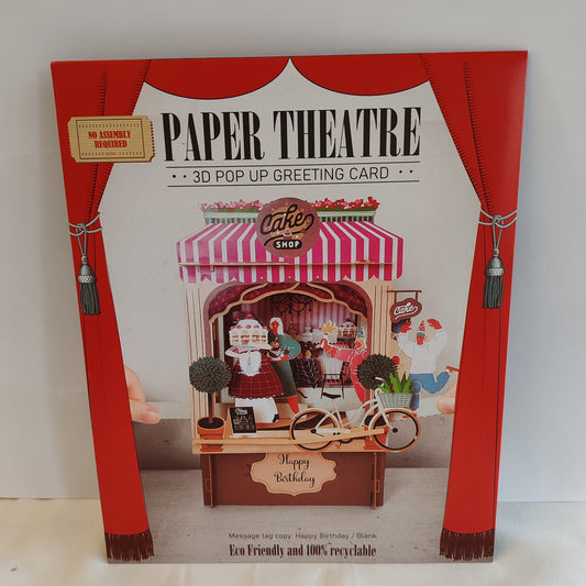 Paper theatre pop up greeting card. Cake stand theme