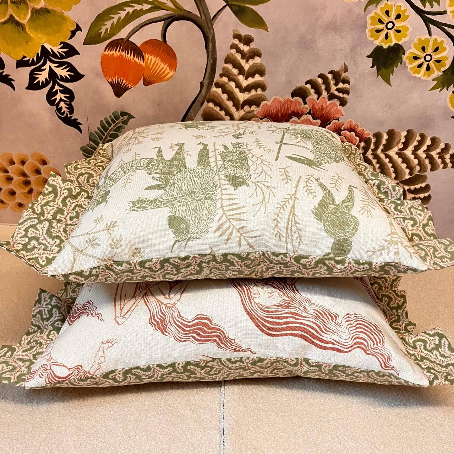 Boho harvest British illustration cushions