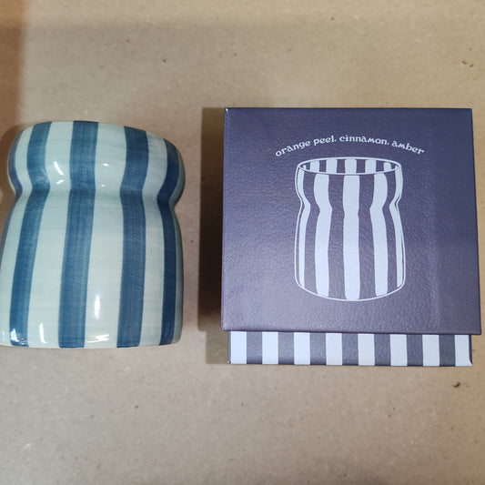 Cabana 6.5oz/184g Blue/Navy Striped Ceramic Candle - Warm Cider