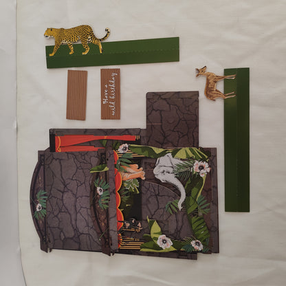 Interactive paper theatre pop up greeting card jungle theme