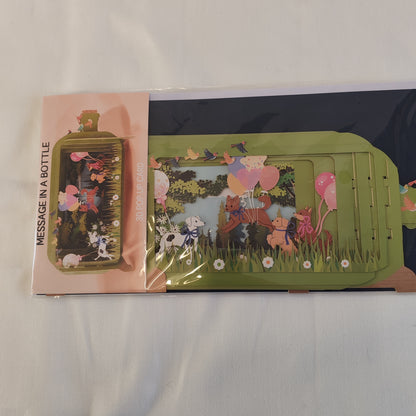 Message in a bottle 3d pop up greeting card. Dogs, balloons theme.