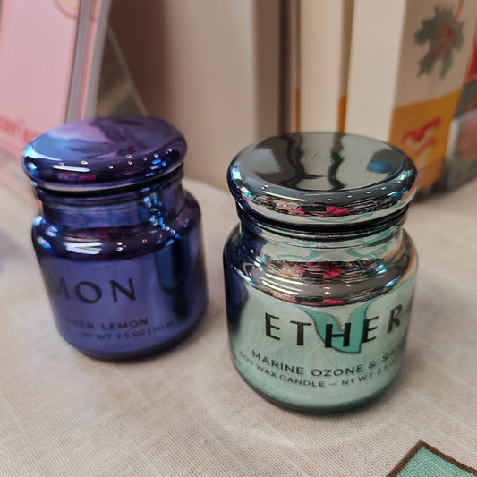 Chroma ether light blue metallic glass candle